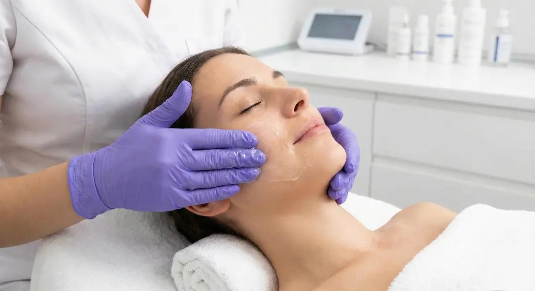 Esthetician performing a PRX skin resurfacing treatment on a client's face at Arizona MedLaser