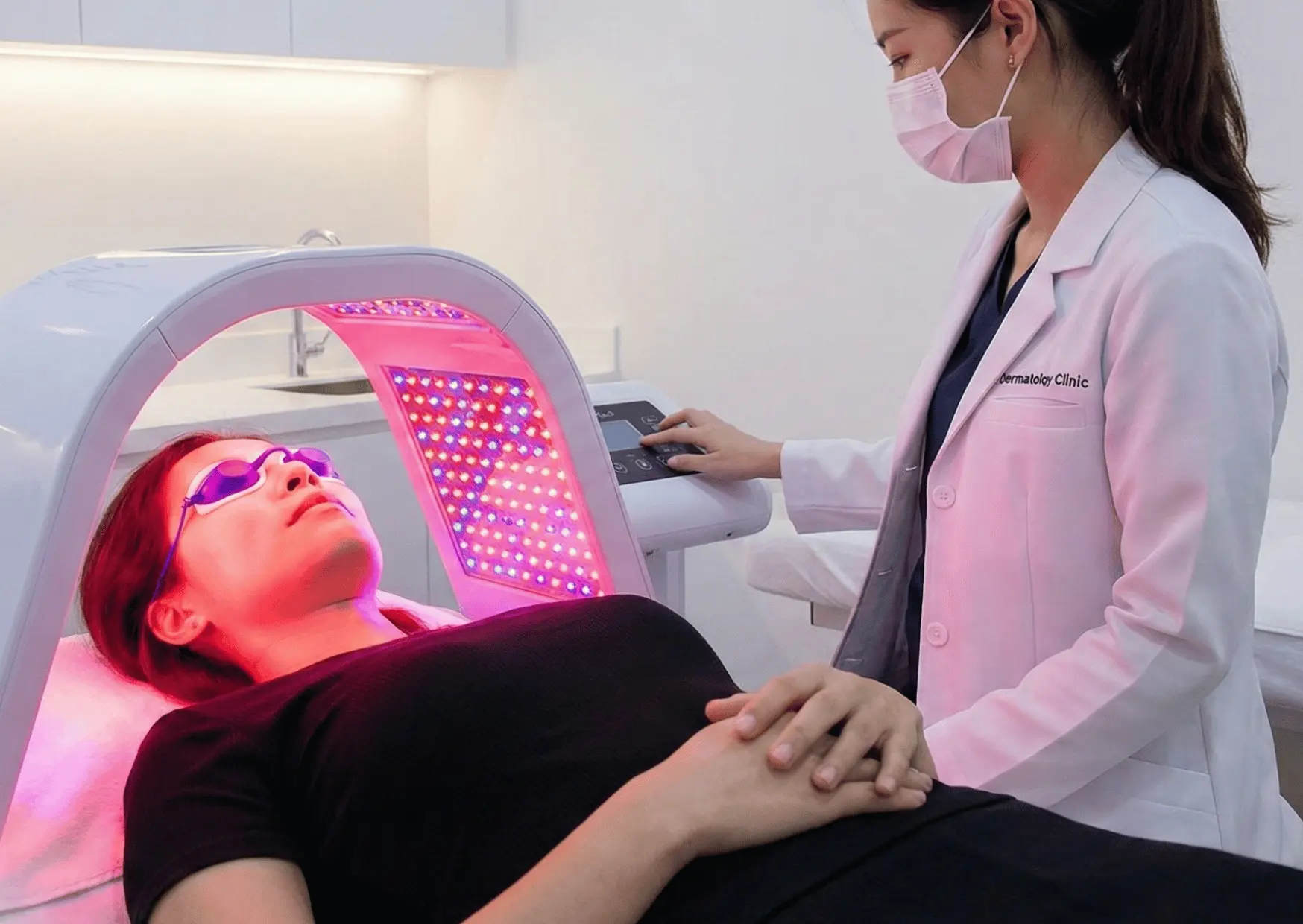 LED light therapy facial treatment in progress at Arizona Medlaser