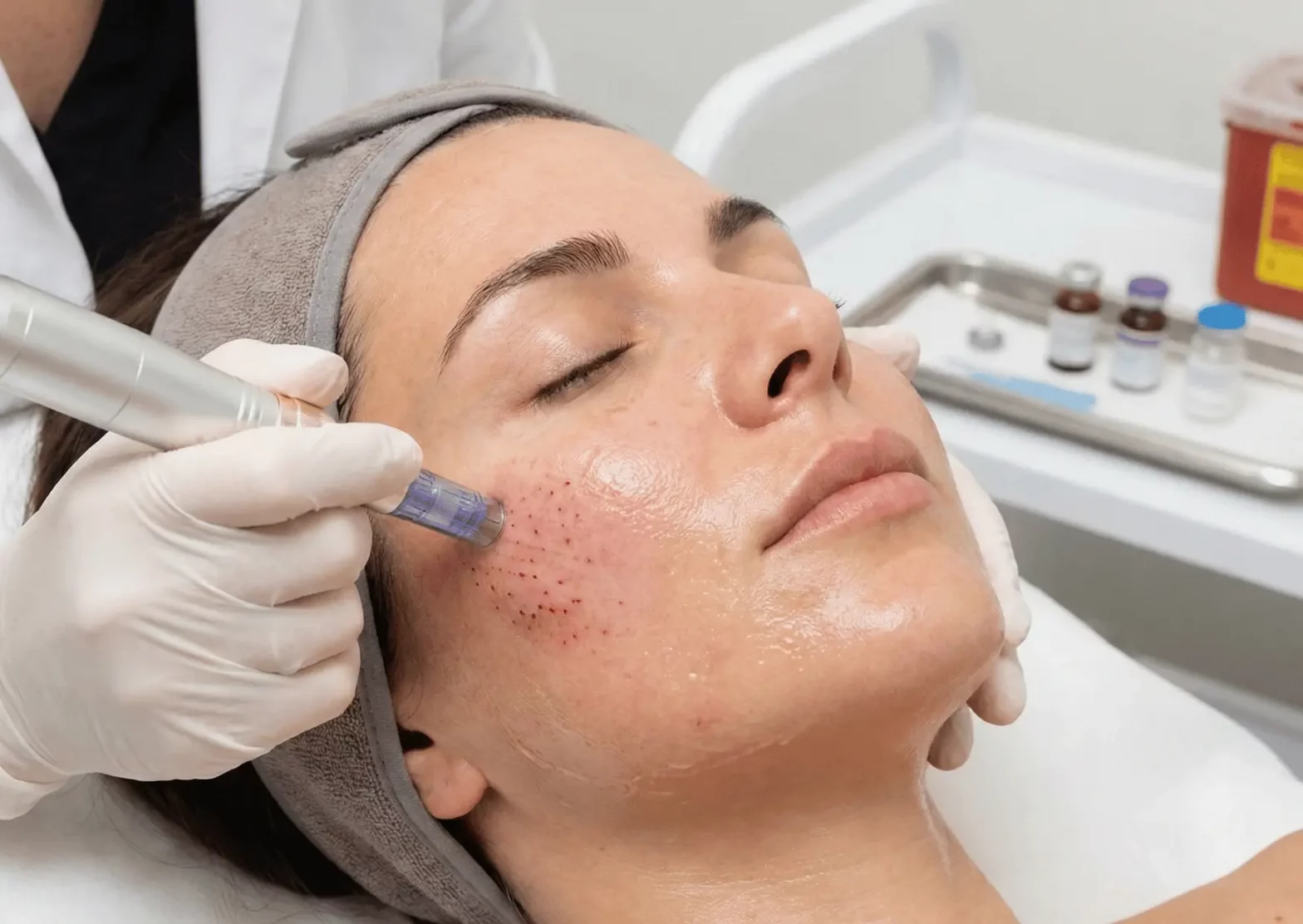 Microneedling facial treatment in progress at Arizona Medlaser