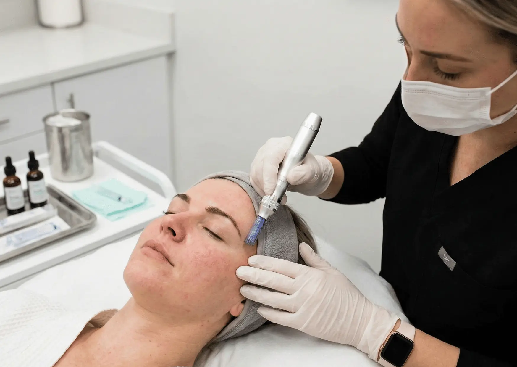 Licensed professional performing microneedling treatment at Arizona Medlaser