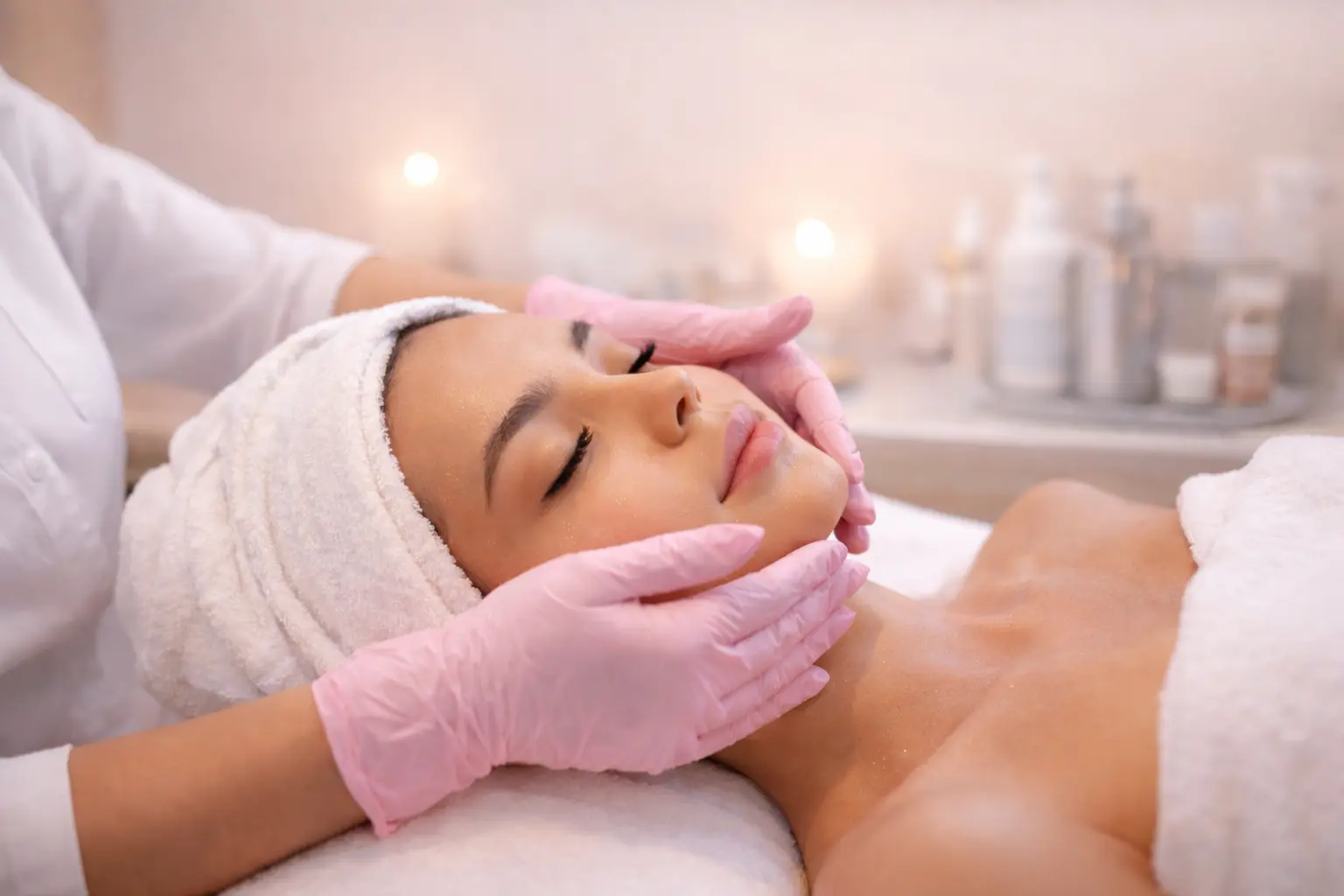 Client receiving professional facial skin treatment at medical aesthetics clinic with licensed provider.