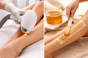 Laser hair removal and waxing comparison on legs