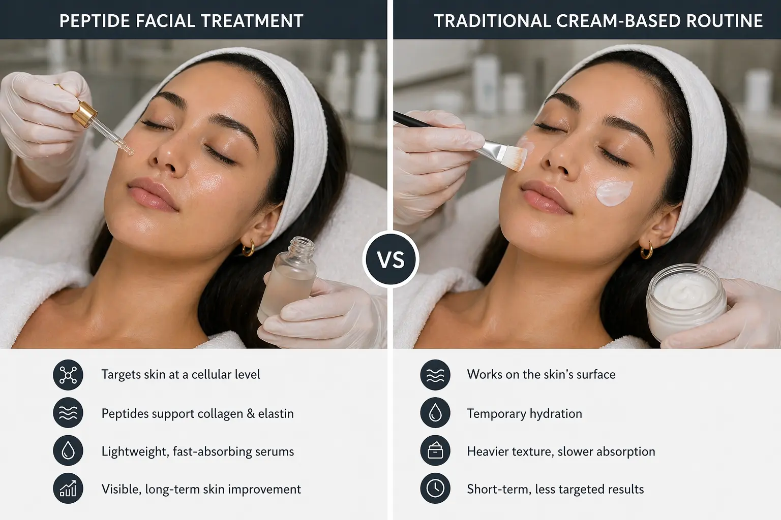Peptide facial vs traditional cream skincare comparison results