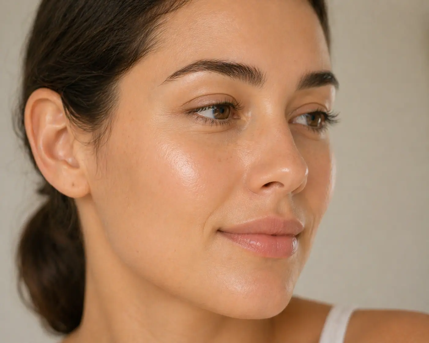 Smooth glowing skin after facial treatment close up