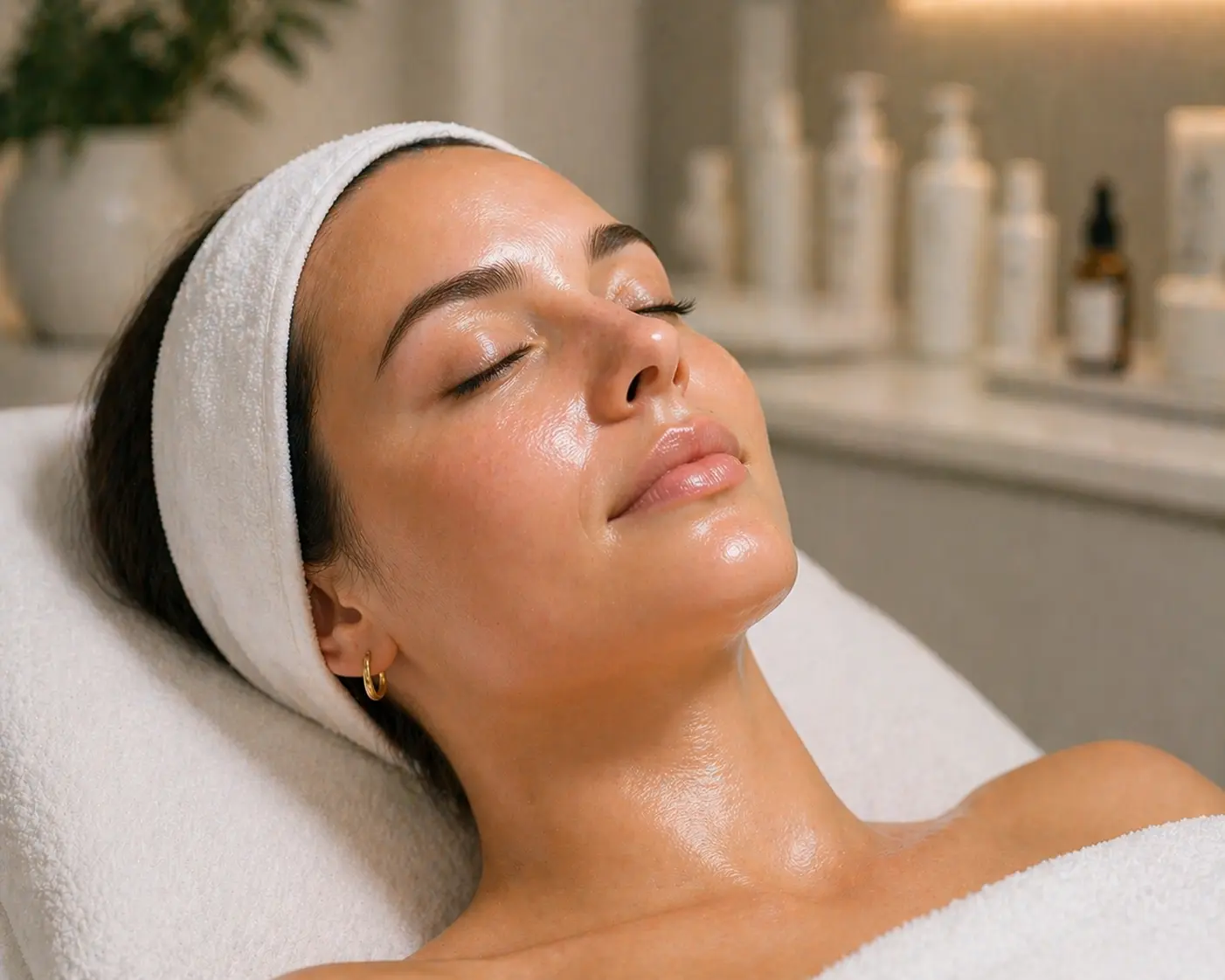 Glowing skin after professional facial treatment