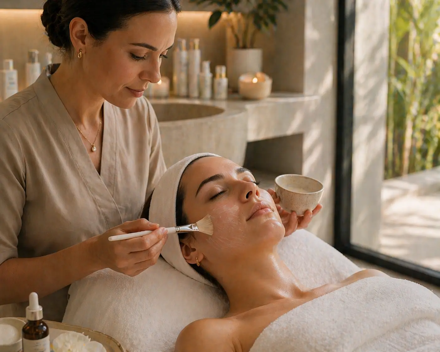 Facial mask treatment applied by skincare specialist