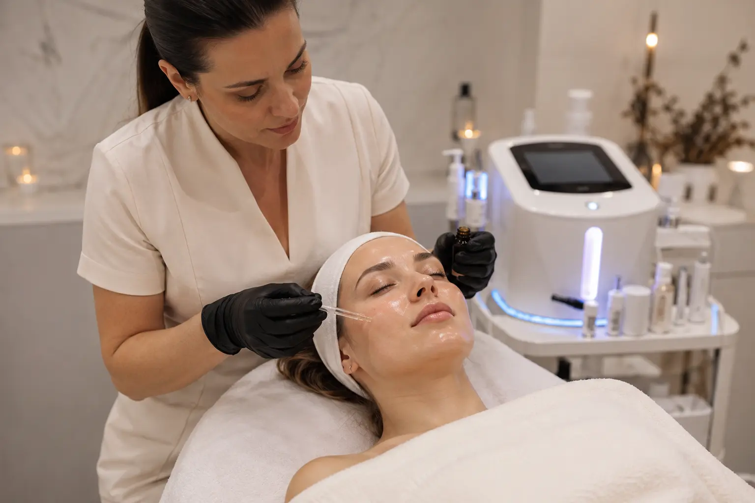 Arizona Medlaser specialist applying peptide serum during a professional facial treatment