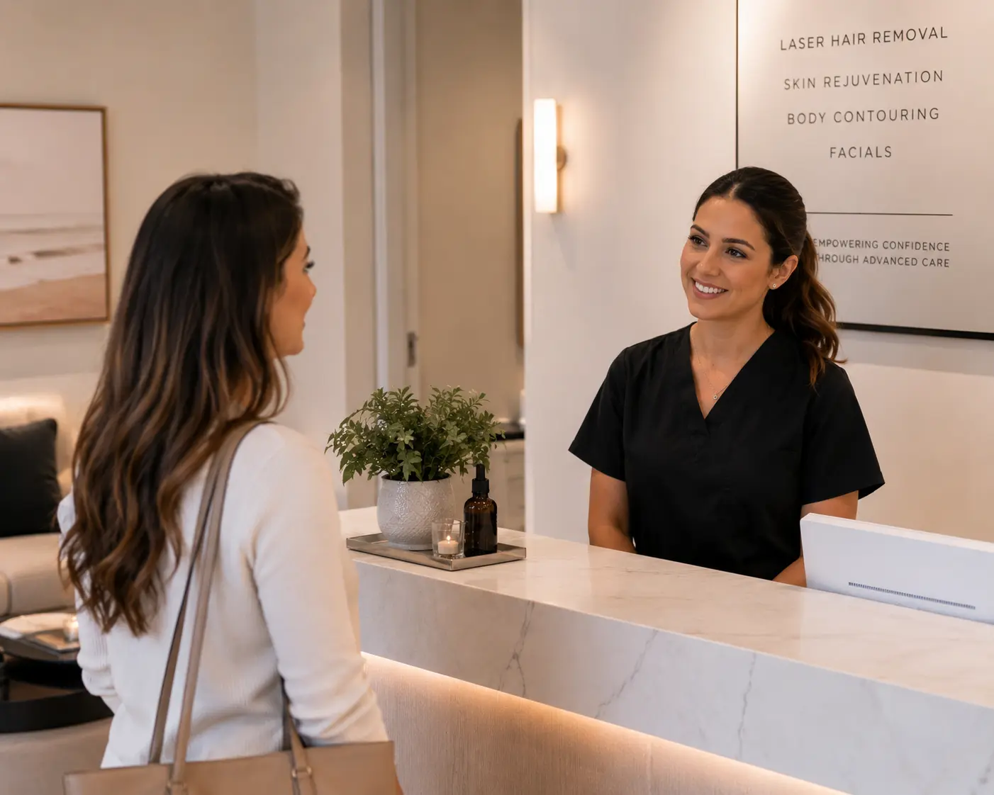 Client checking in at the Arizona Medlaser reception desk